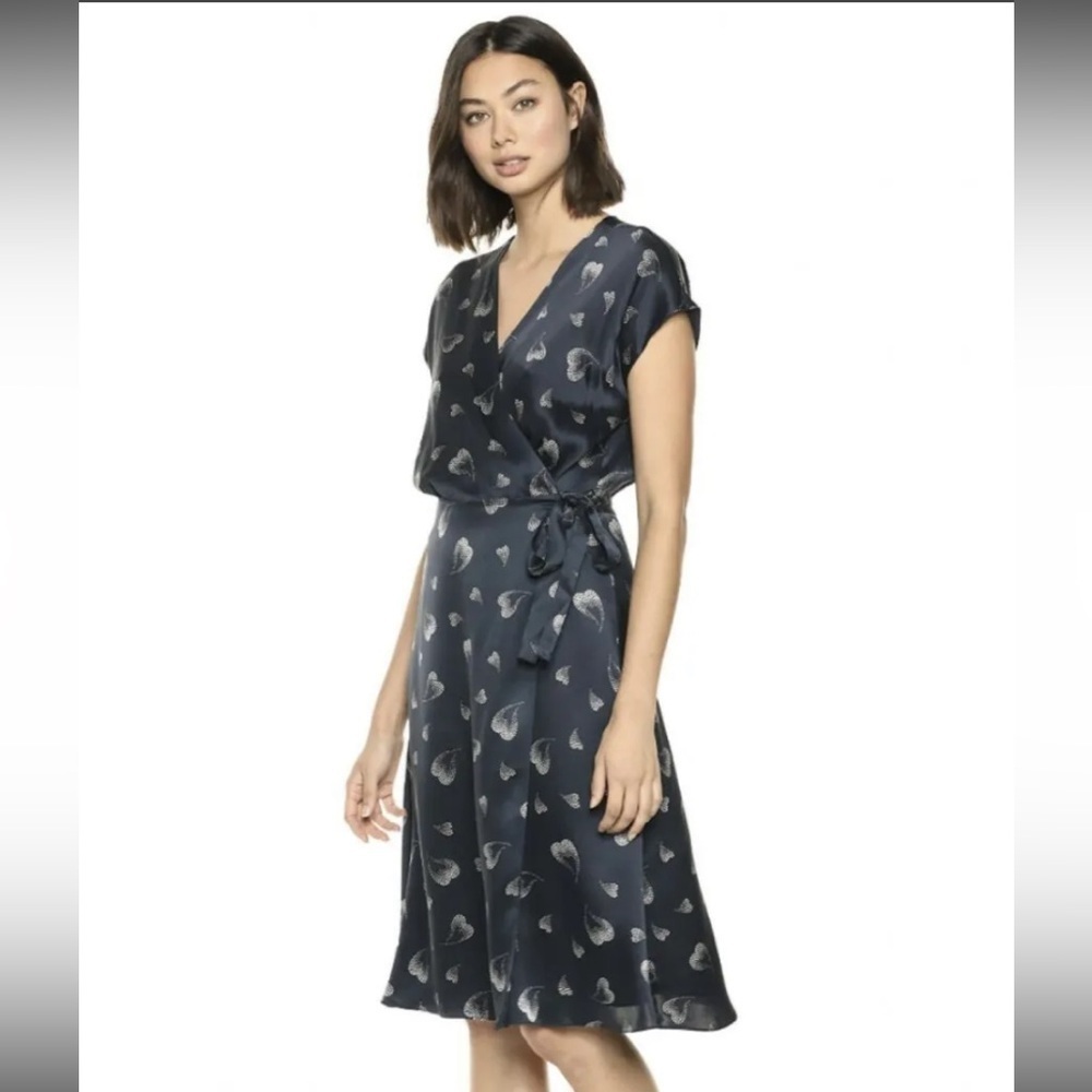 BETHWYN HEART PRINT WRAP SILK DRESS IN MIDNIGHT from Joie NWOT - Picture 4 of 8